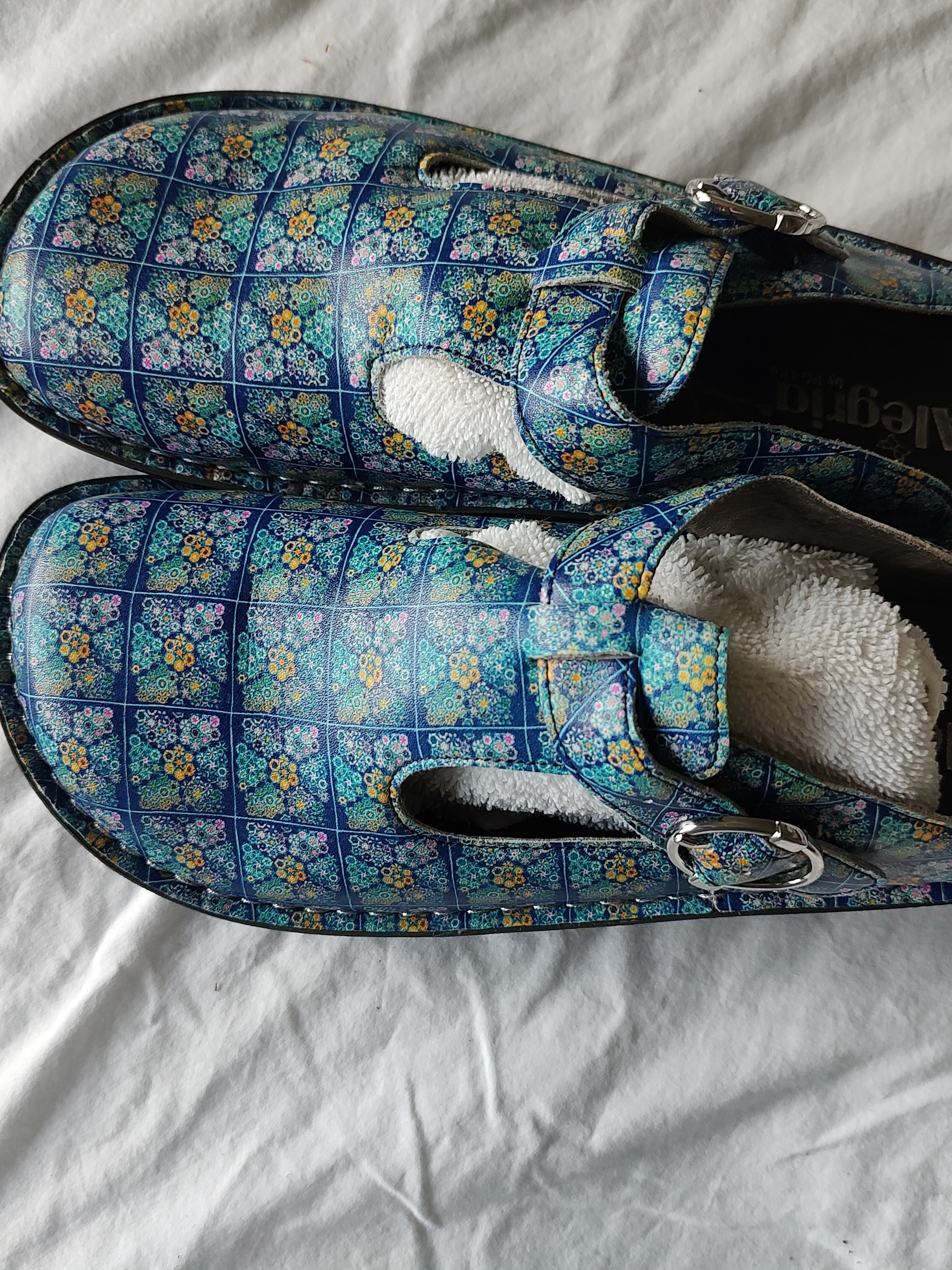 Alegria By Pg Lite Blue Quilt Pattern Leather Upper Slides - Size 41 #Nursing